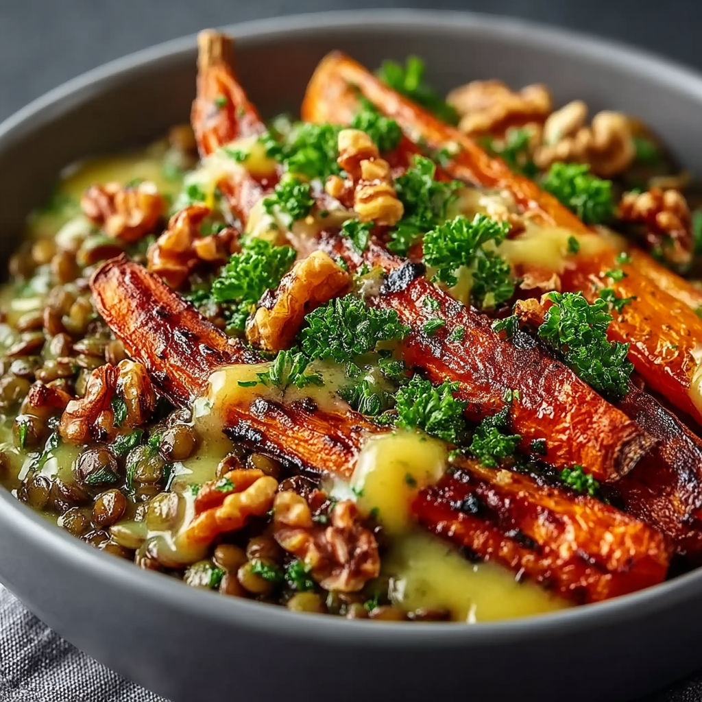A bowl of food with carrots and lentils.