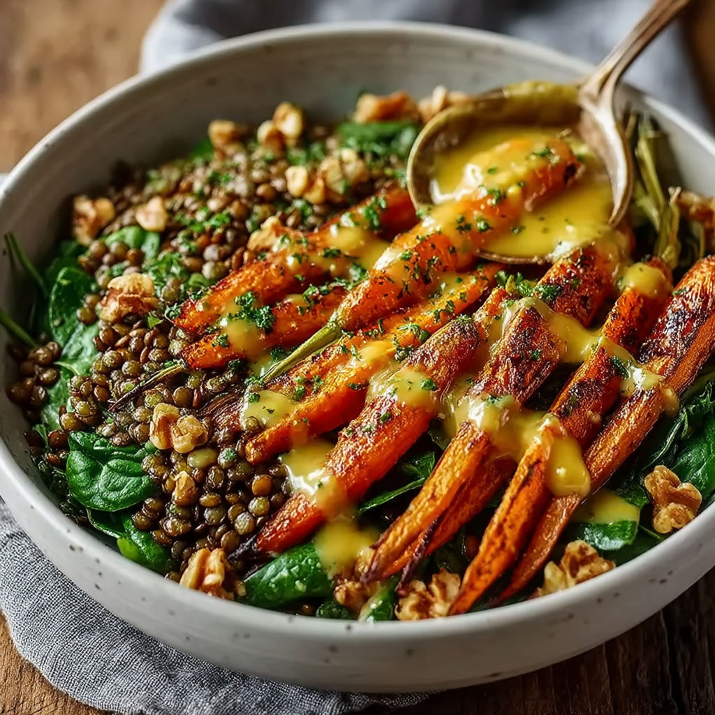 A bowl of food with carrots and other vegetables.