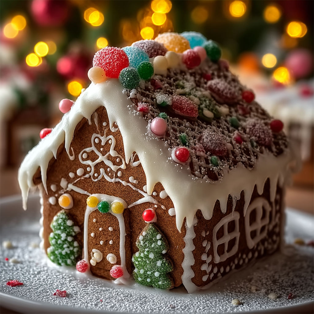 A gingerbread house with a candy roof.