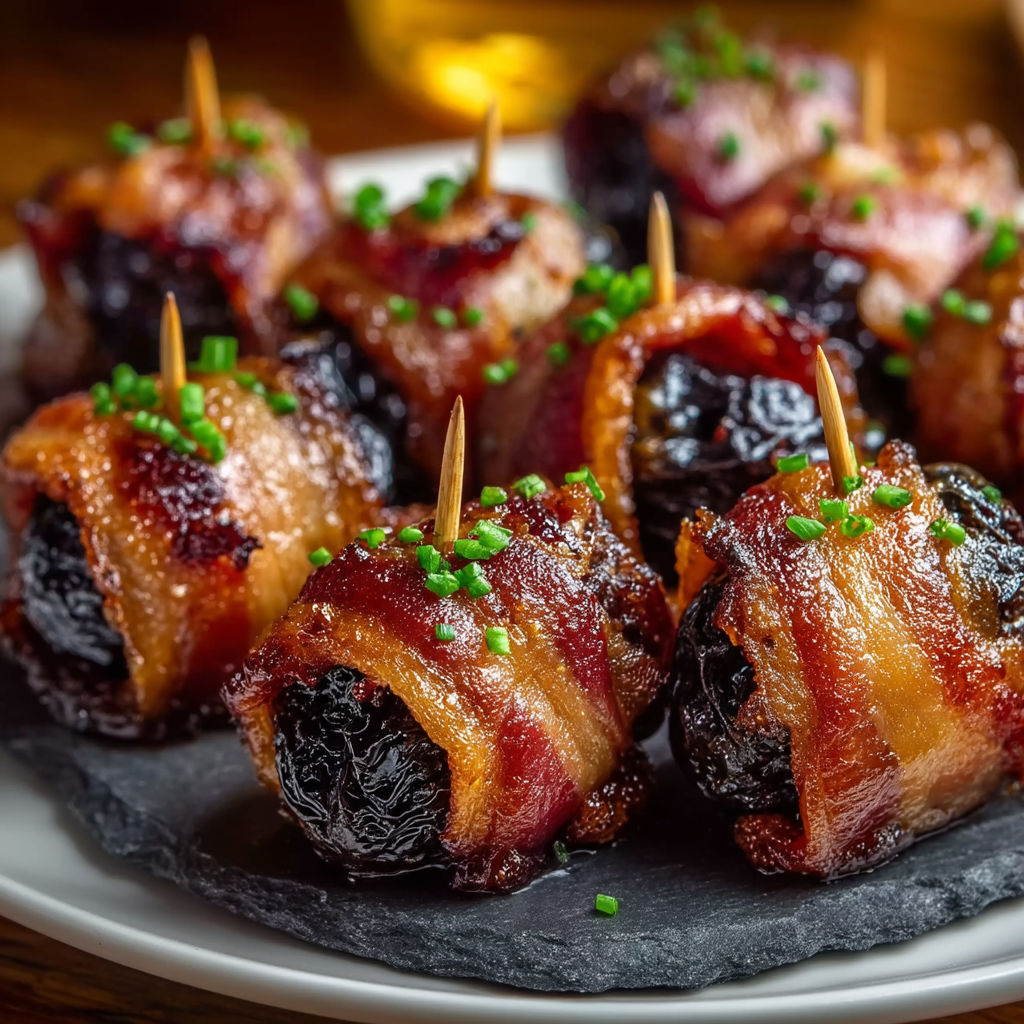 Bacon wrapped appetizers with toothpicks.