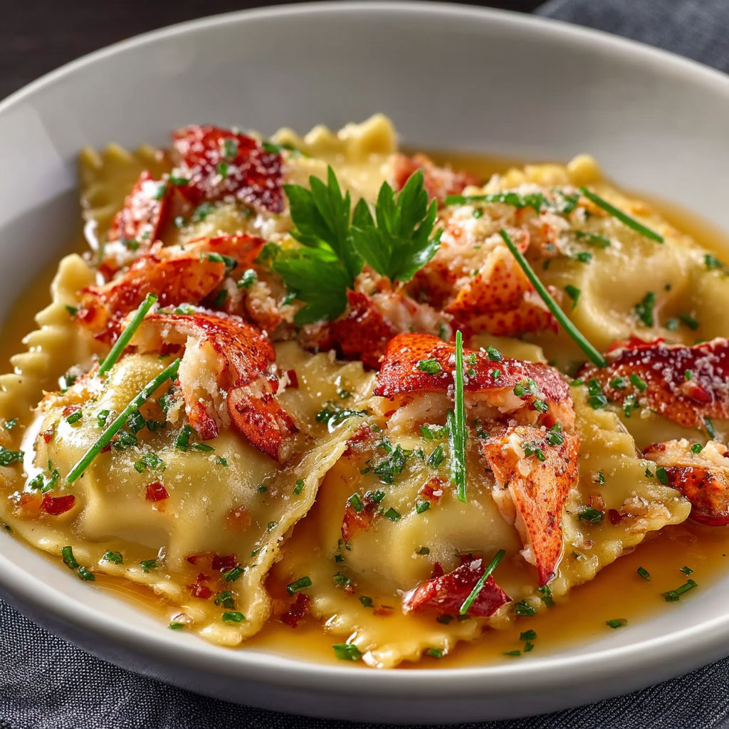 A plate of pasta with red sauce and lobster.