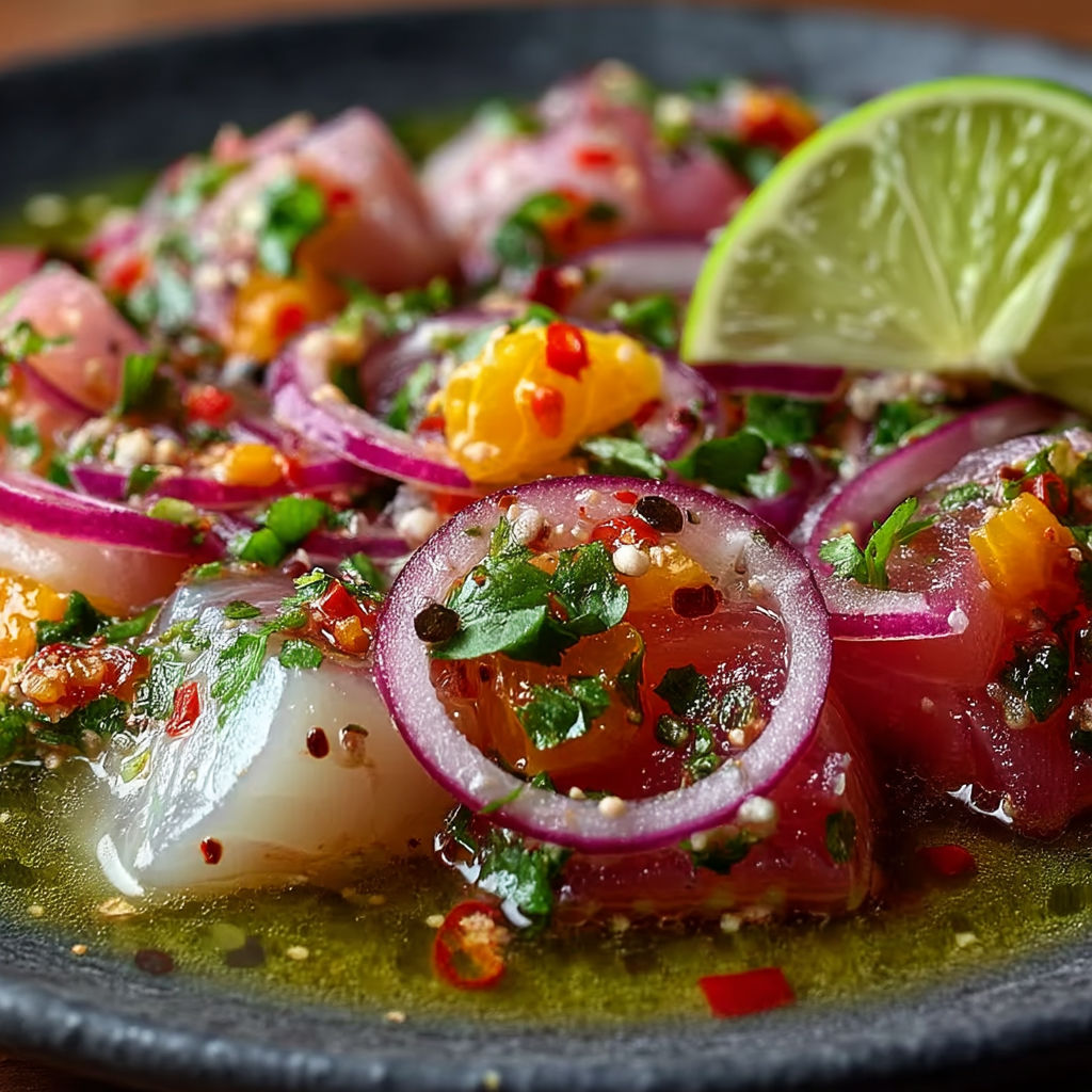 A plate of food with onions and lime.