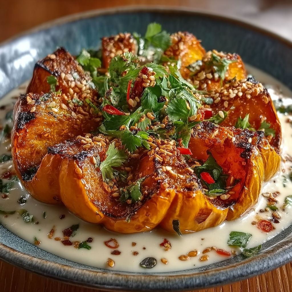 A dish of food with a sauce and a creme sauce.