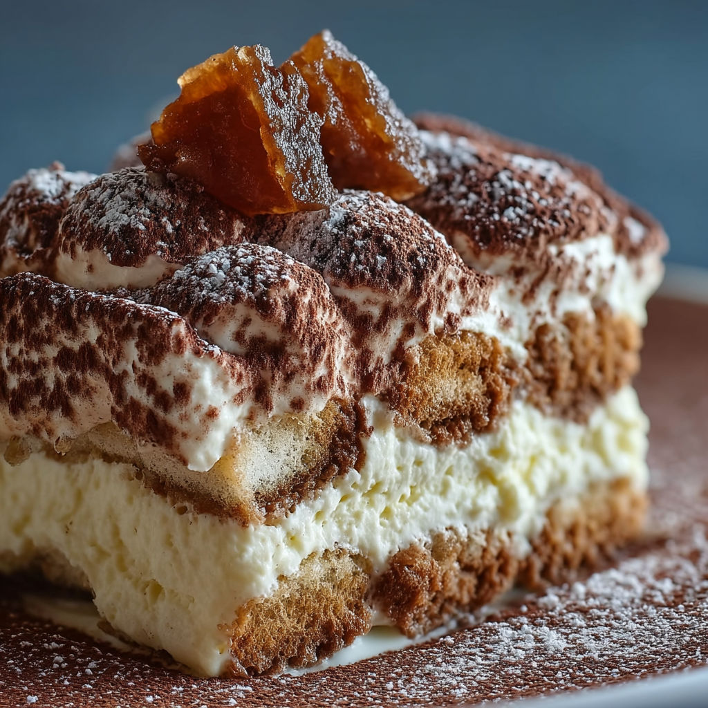 A slice of Tiramisu with marrons on top.