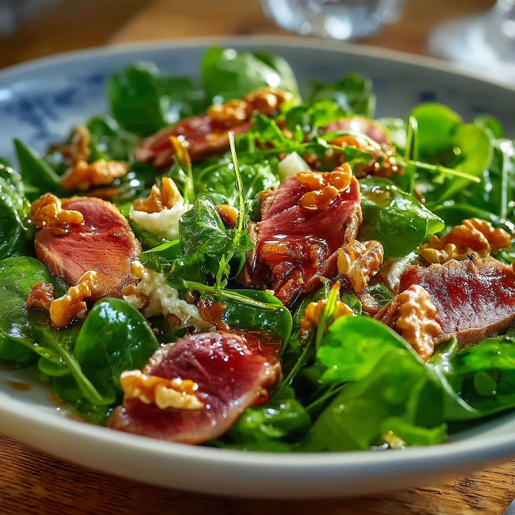 A plate of food with a salad and meat.