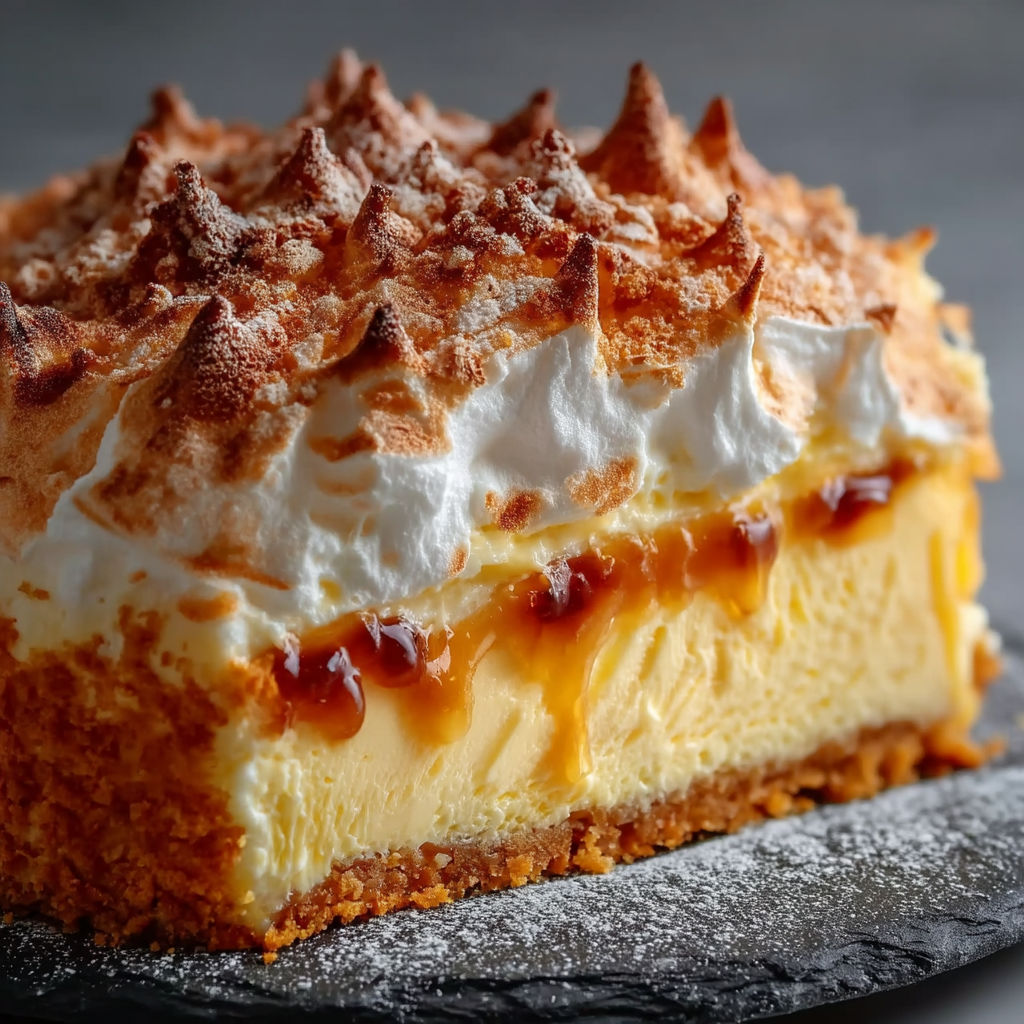 A slice of cake with a caramel sauce drizzle.