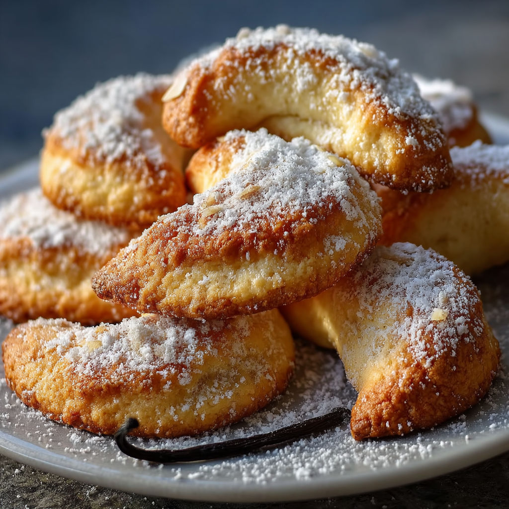 A plate of croissants de lune vanille.