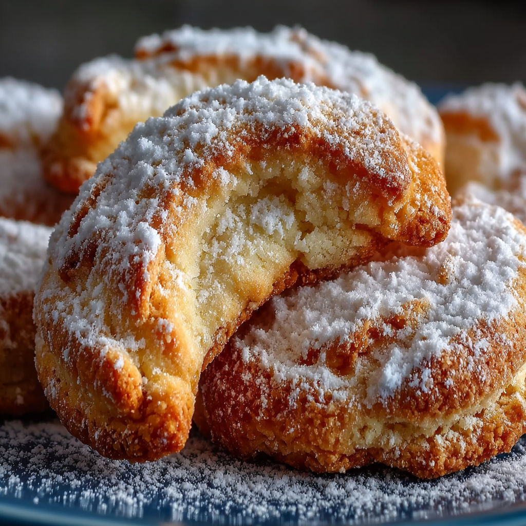 A plate of powdered sugar covered pastries.