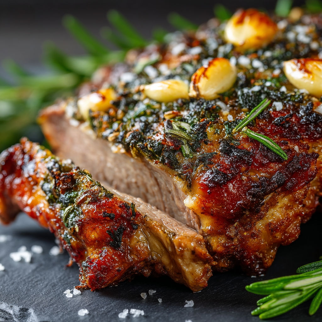 A roasted chicken with herbs and spices.