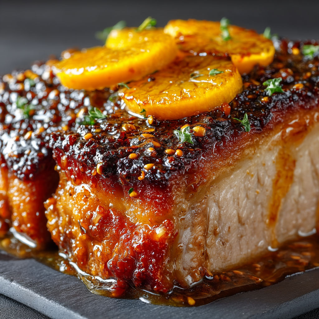 A piece of meat with a sauce on it.