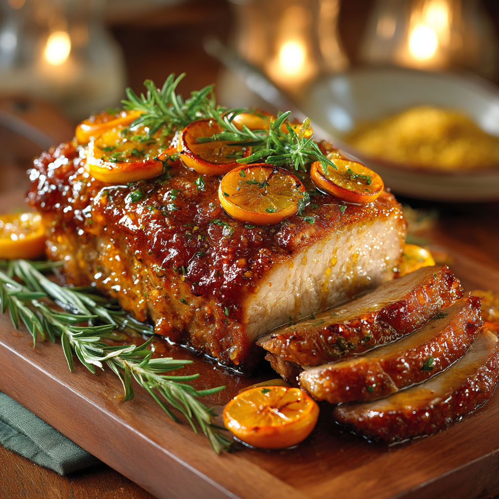 A roast with a variety of vegetables on top.