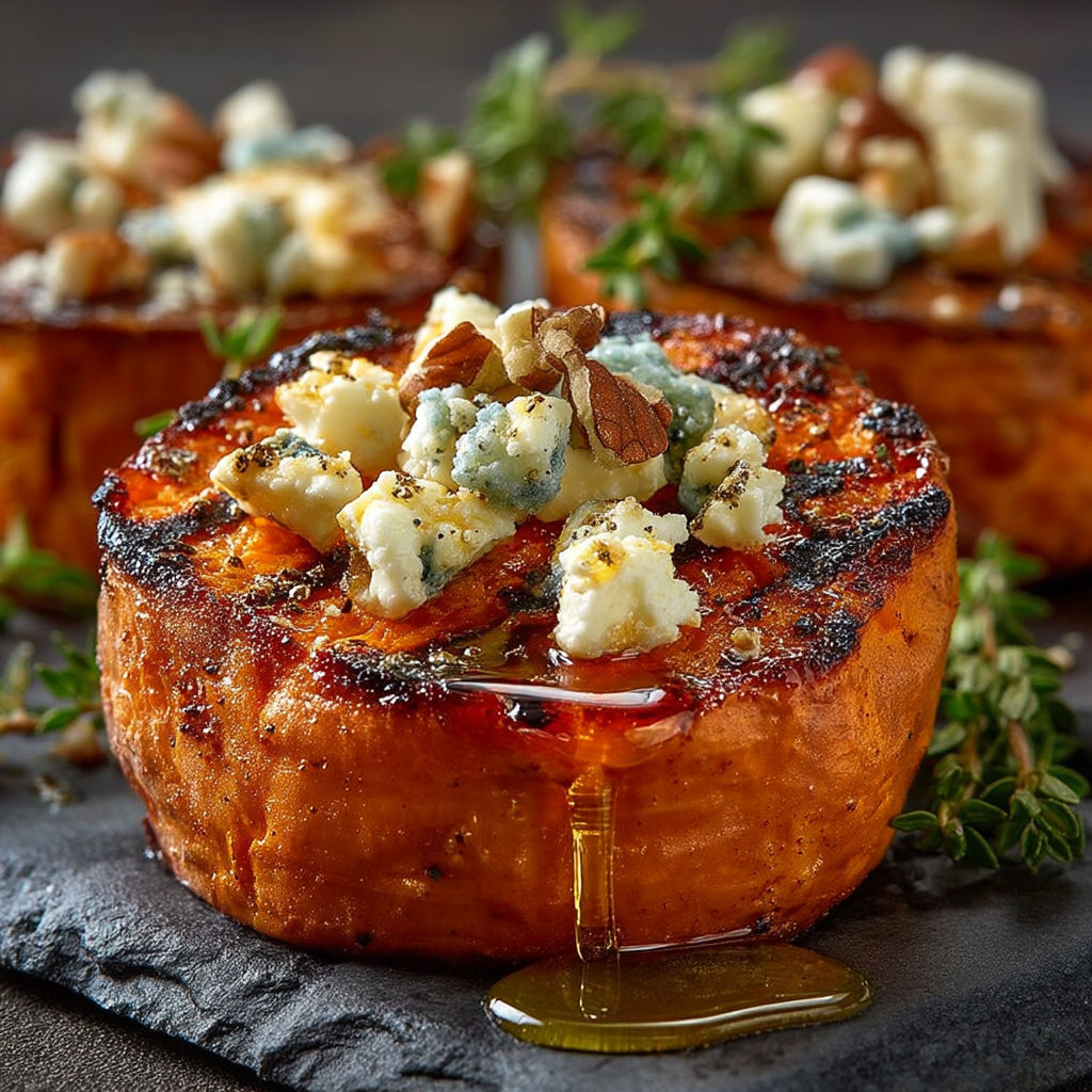 A slice of carrot with cheese and nuts on top.