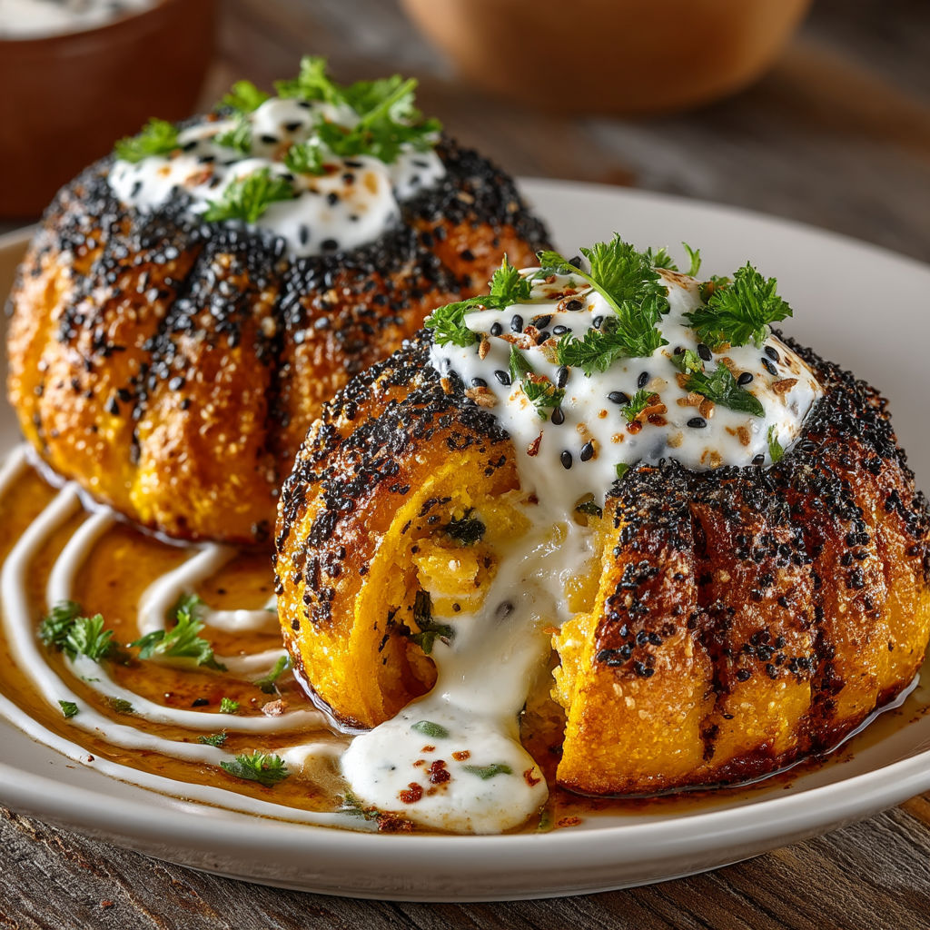 A plate of food with a white sauce on top.