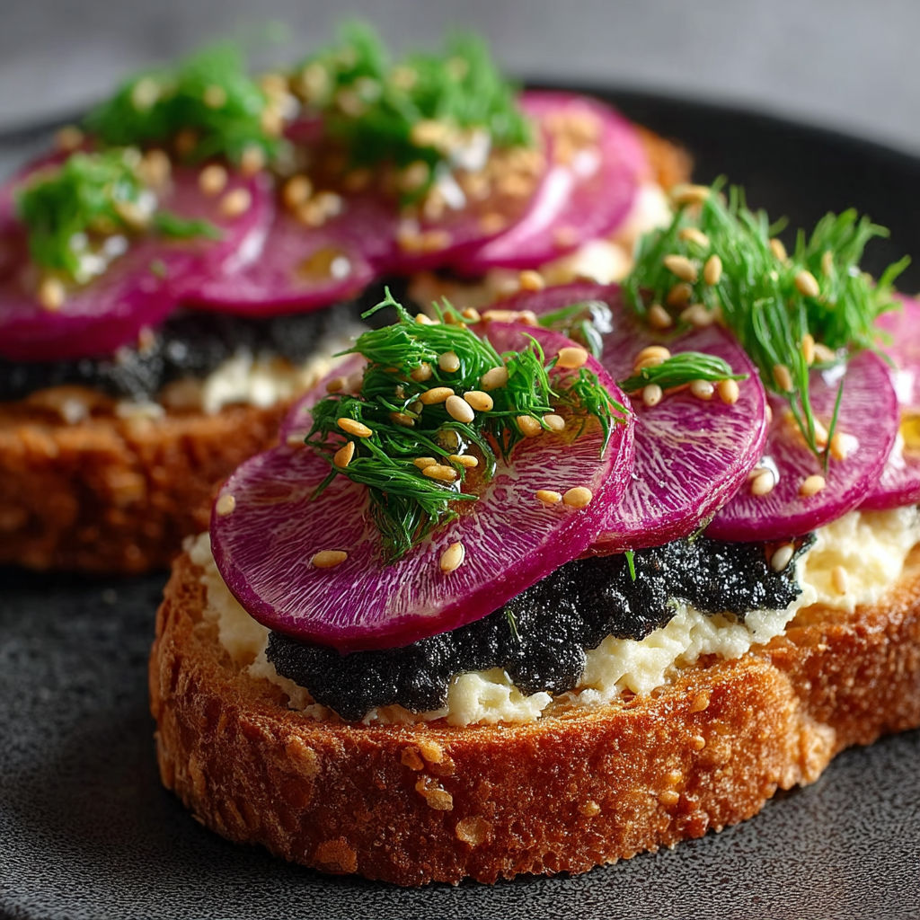 A slice of bread with a slice of red onion on top.