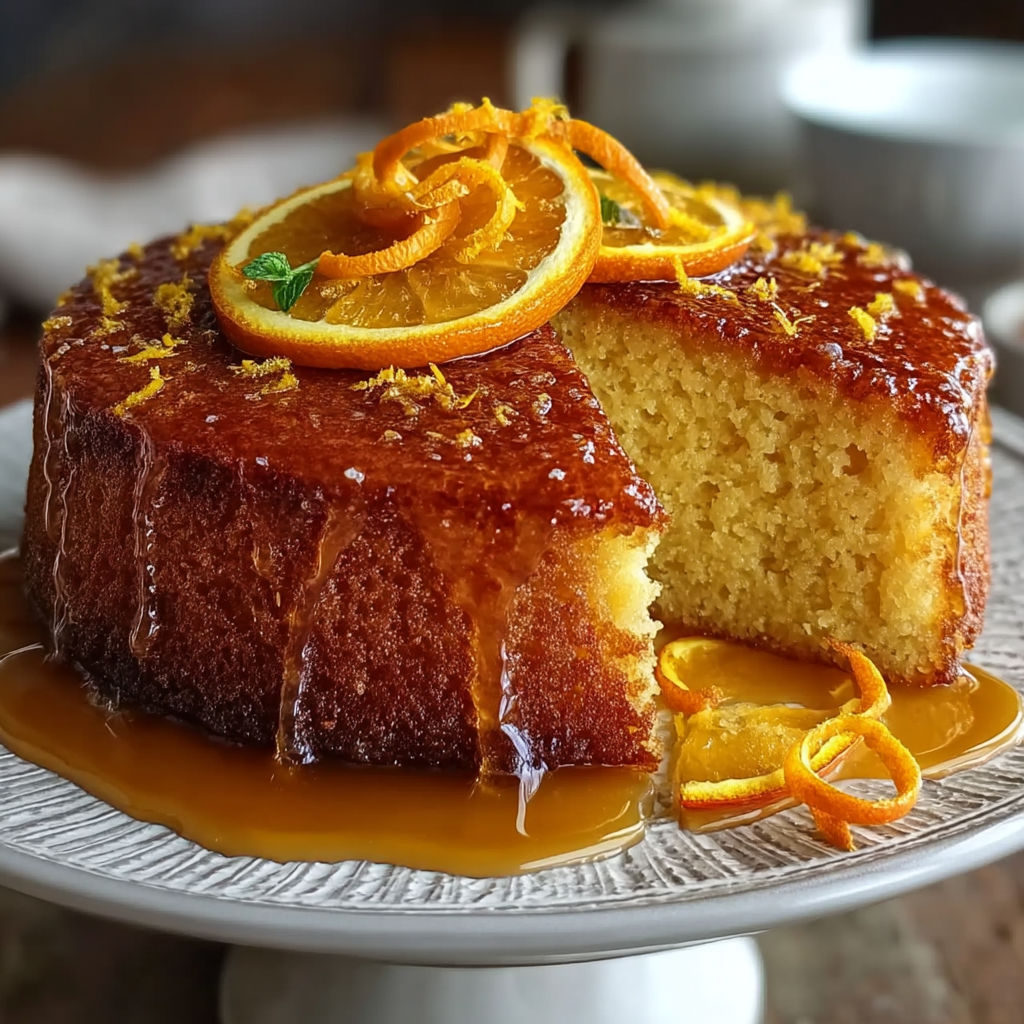 A slice of cake with orange slices on top.