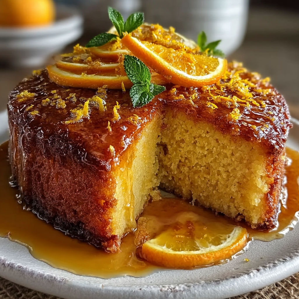 A slice of cake with orange slices on top.