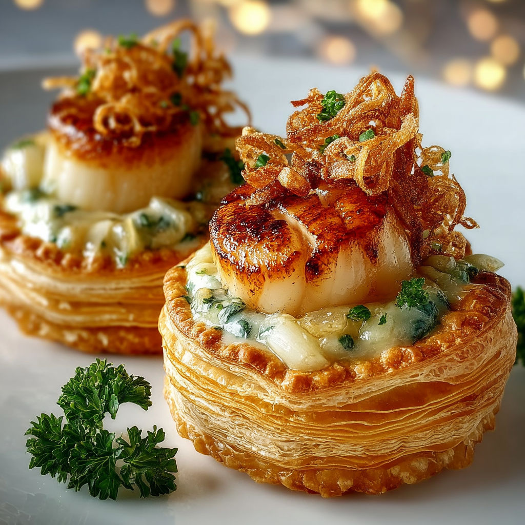 A dish with a scallop on top.