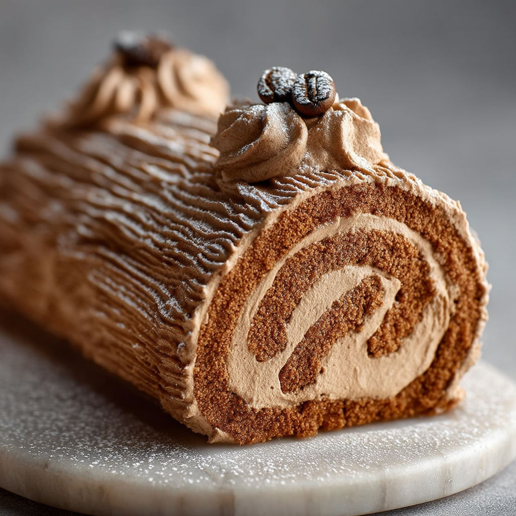 A bûche de noël with chocolate and cinnamon.