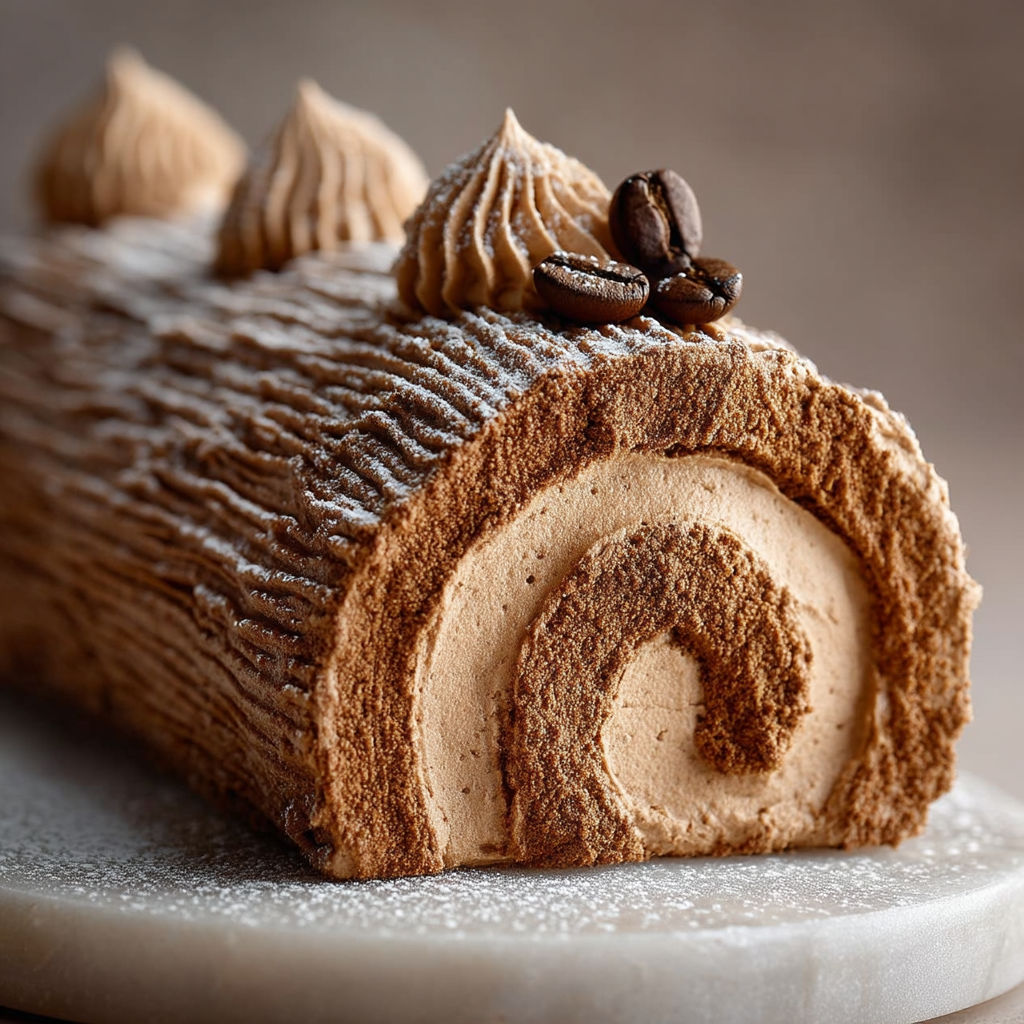 A bûche de noël with a café on top.