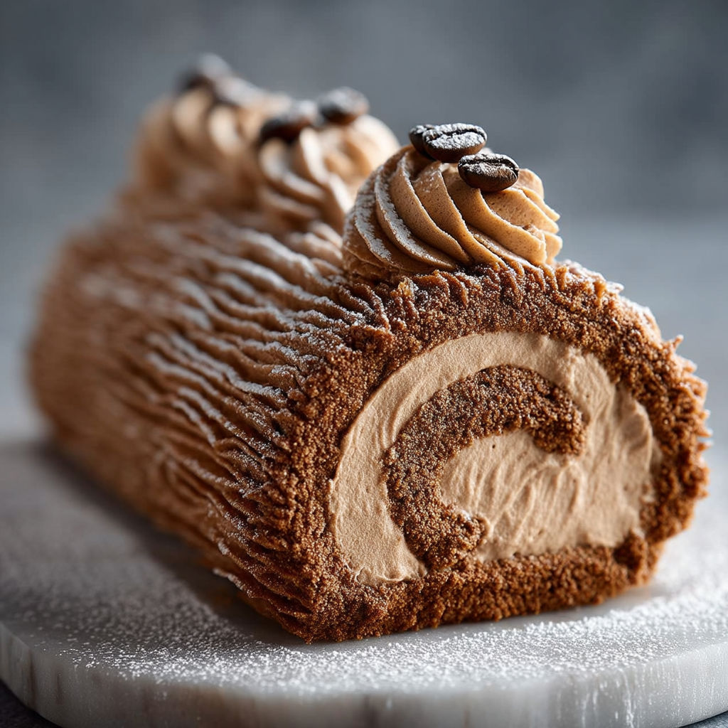 A slice of bûche de noël with chocolate and café.