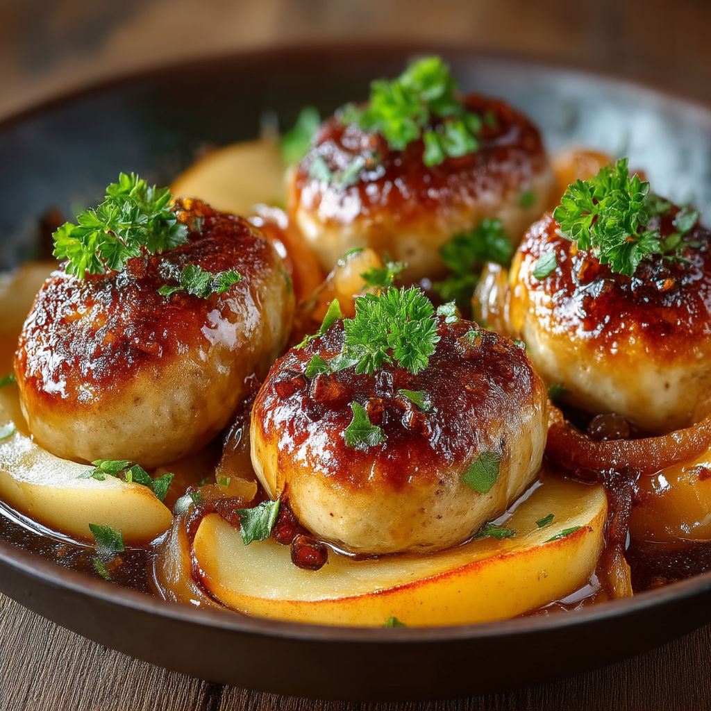 A plate of mini boudins with apples.
