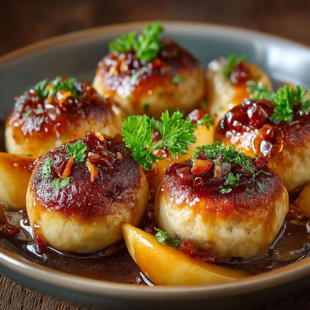 A plate of food with a sauce on it.