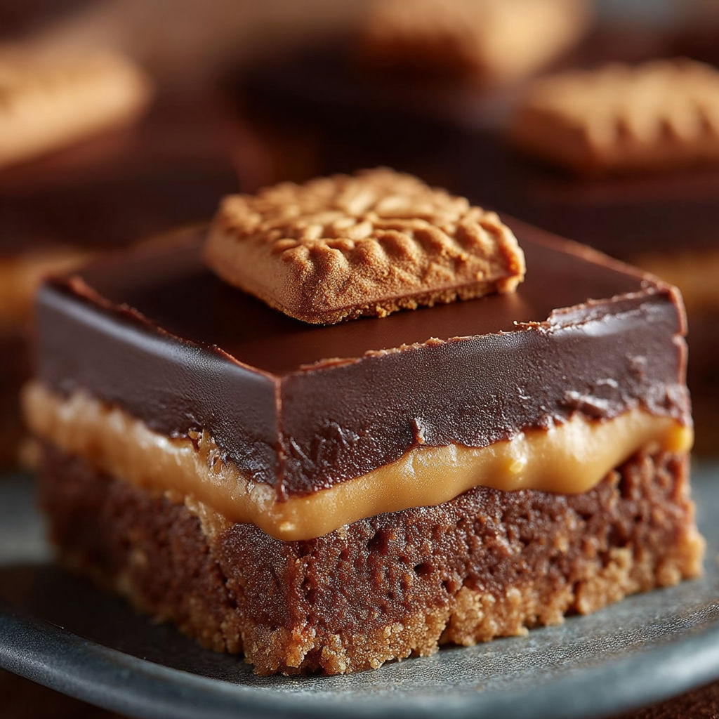 A slice of chocolate cake with caramel topping.