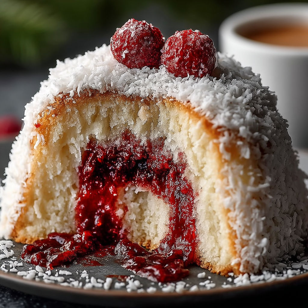 A slice of cake with raspberry sauce.
