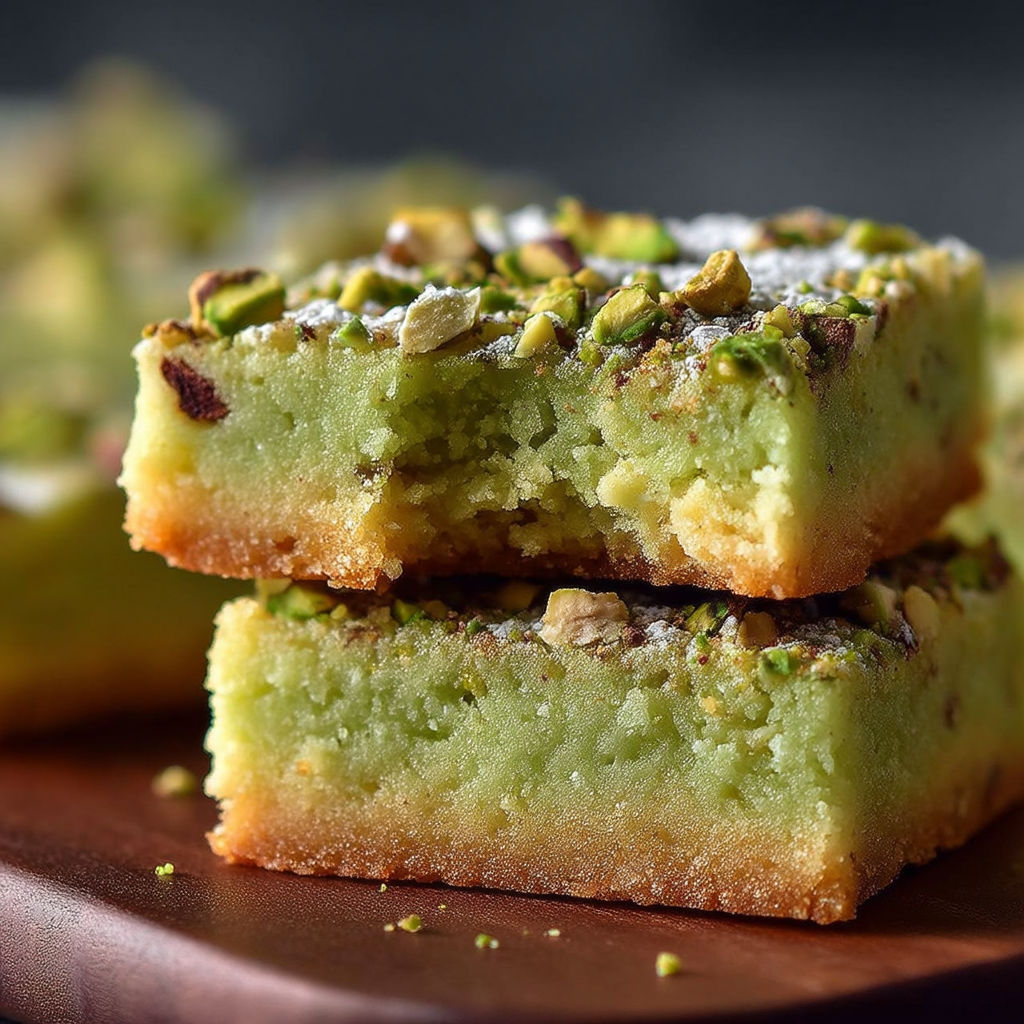 A close up of a barres de cookies a la pistache.
