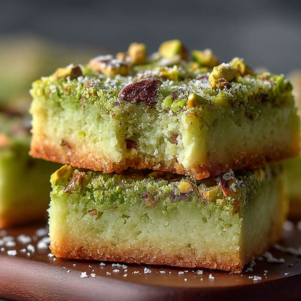 A stack of cookies with pistachio toppings.