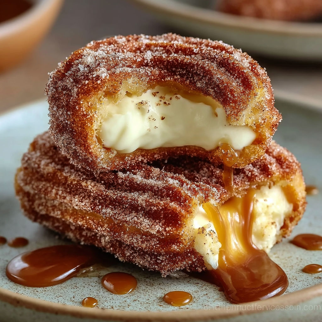 A pastry with a drizzle of caramel sauce.