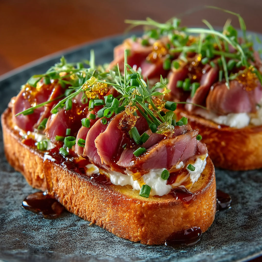 Toast with meat and greens.