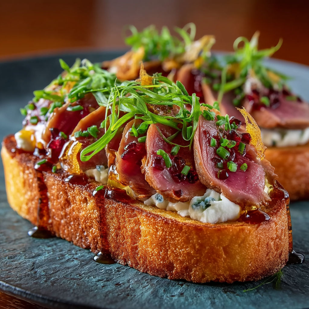 Toast with meat and greens.