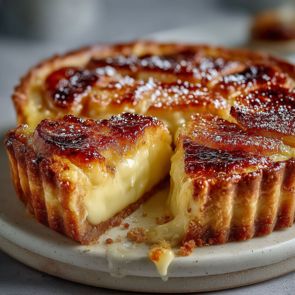 A slice of tarte aux pommes façon crème brûlée.