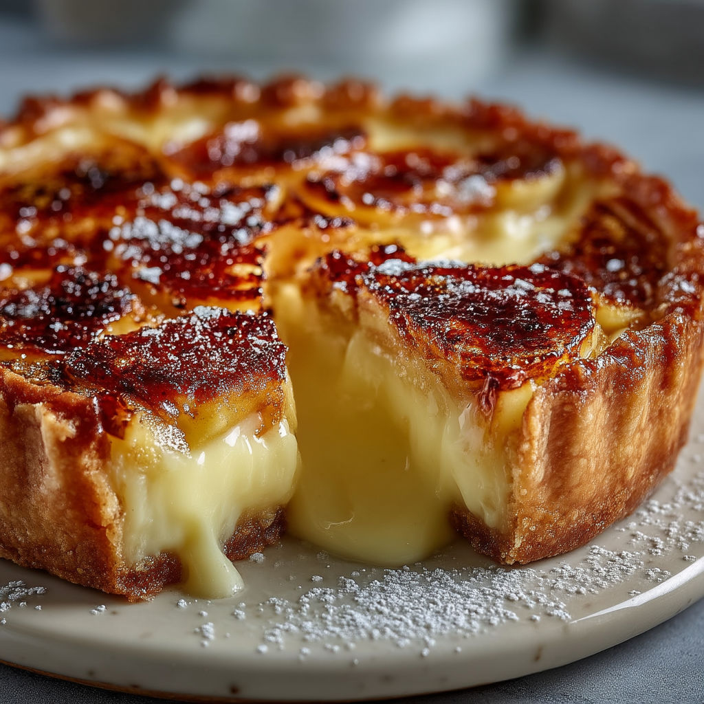 A slice of tarte aux pommes façon crème brûlée.