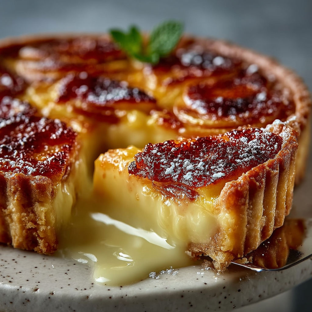 A slice of tarte aux pommes façon crème brûlée.