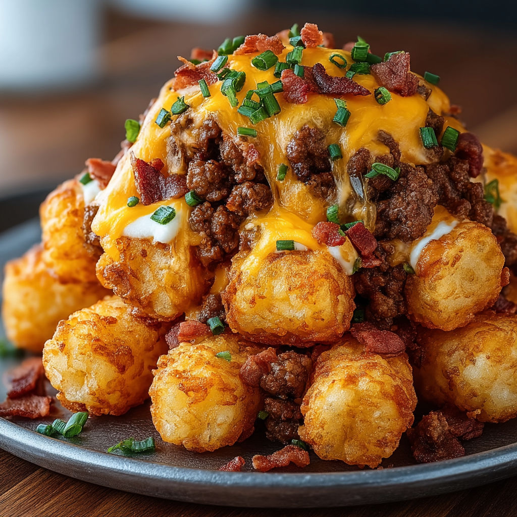 A plate of food with bacon and cheese on top.