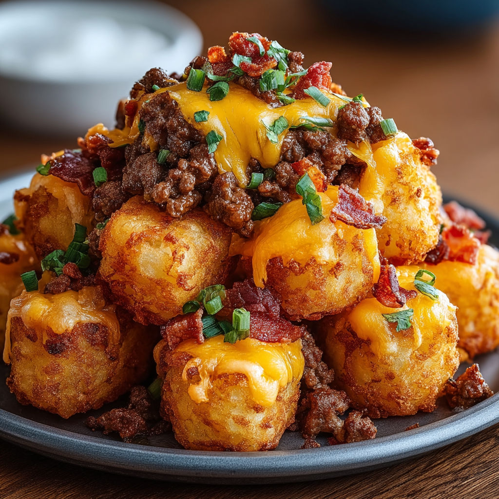 A plate of food with cheese and bacon on top.