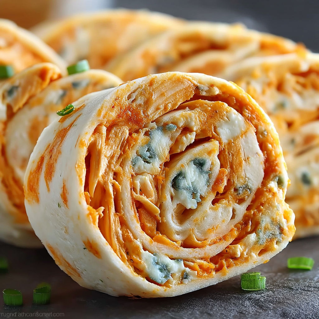 A plate of roulés de poulet buffalo.