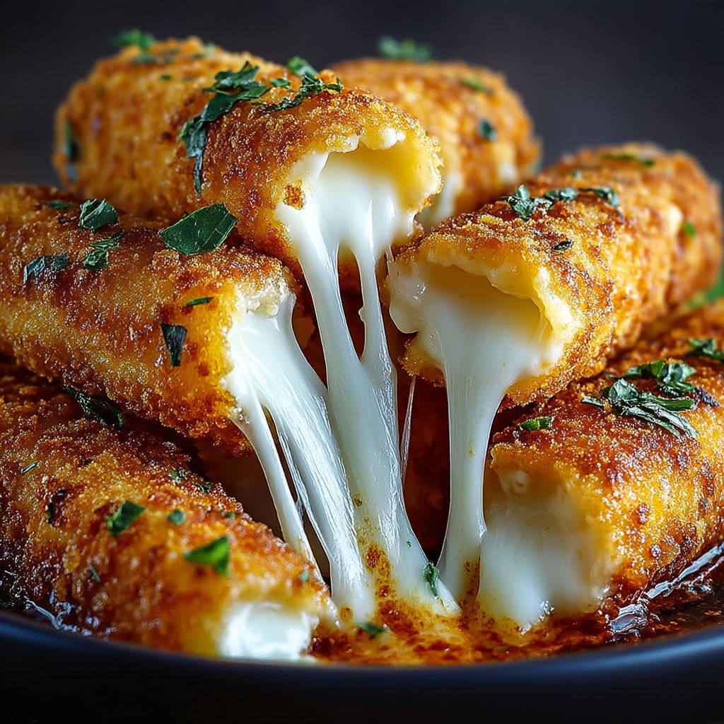 Mozzarella sticks with melted cheese.