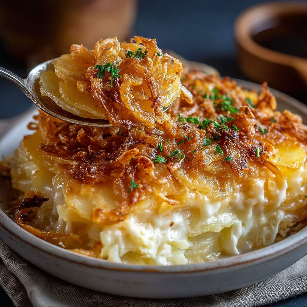 A dish of food with a spoon in it.