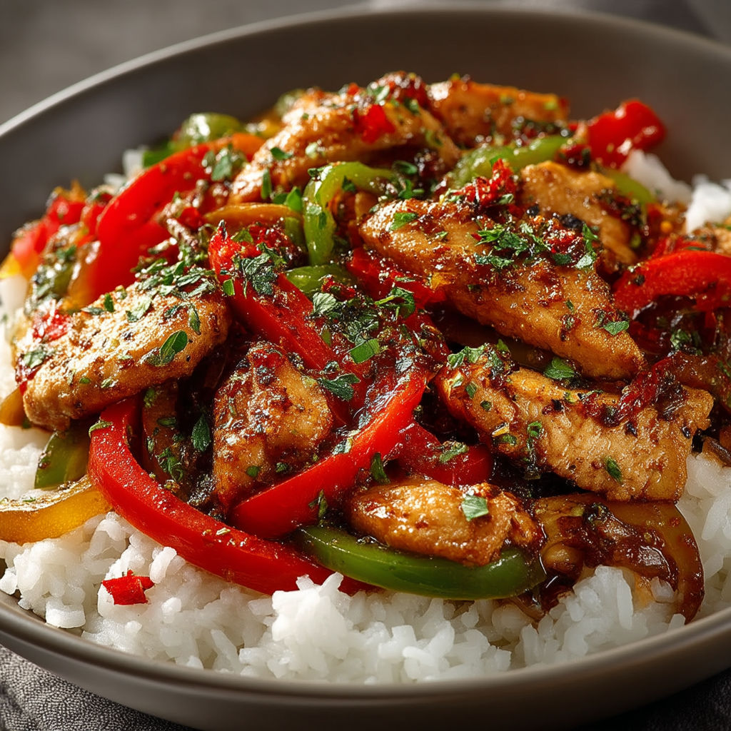 A bowl of food with rice and meat.