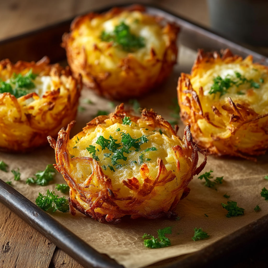 A pan of crispy potato nests.