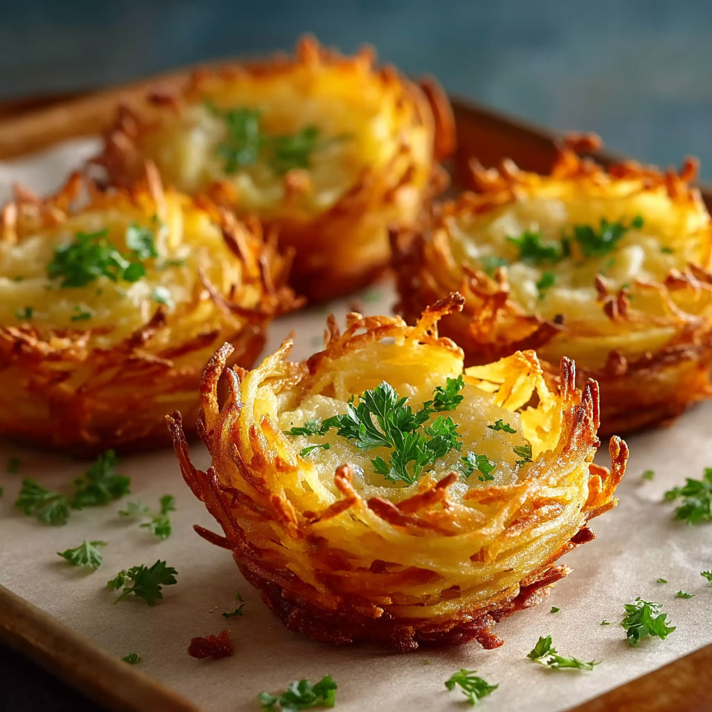 A plate of crispy potato nests.