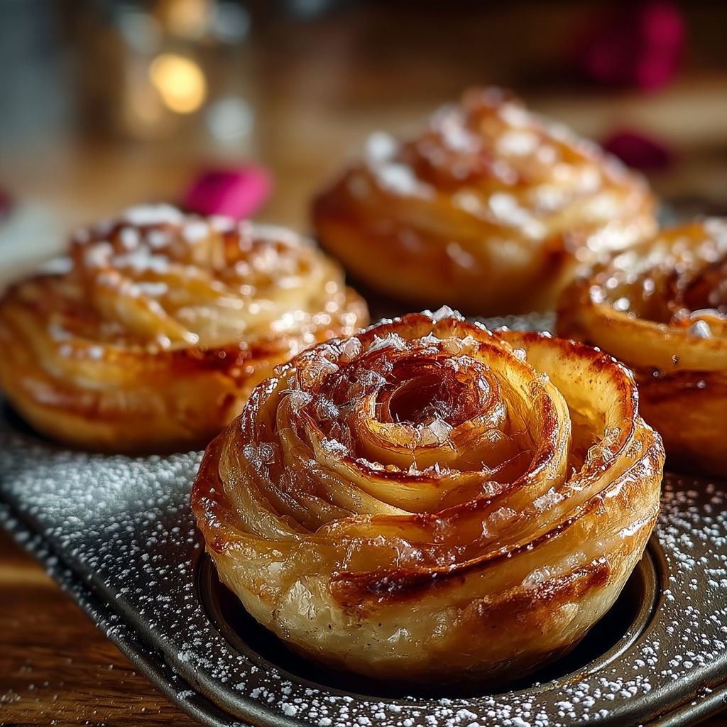 A plate of pastries with sugar and rose petals on top.