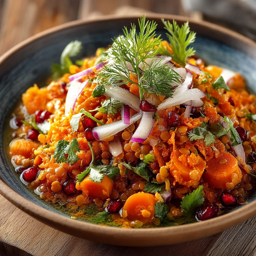 A bowl of food with onions and carrots.