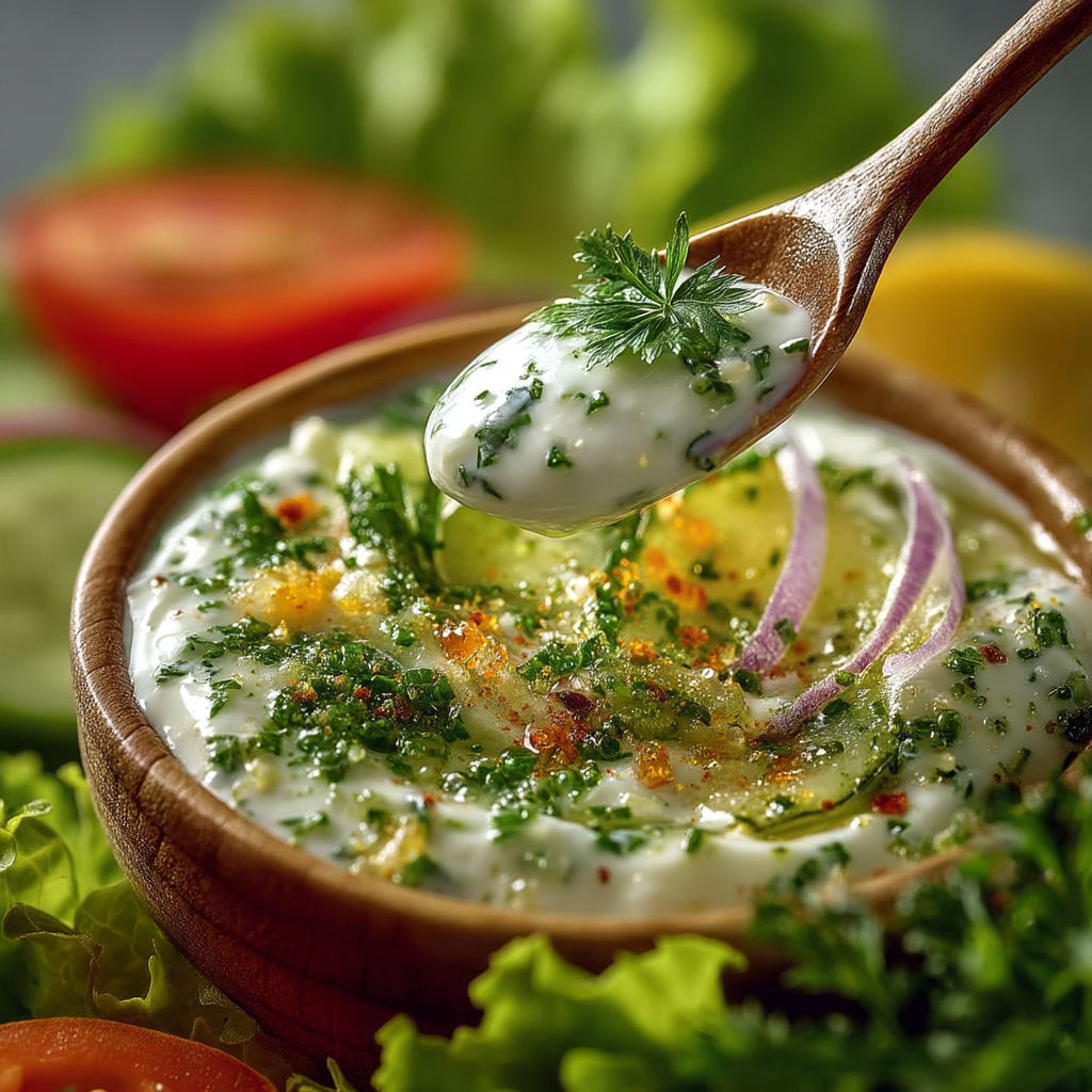 A wooden bowl filled with a white sauce.