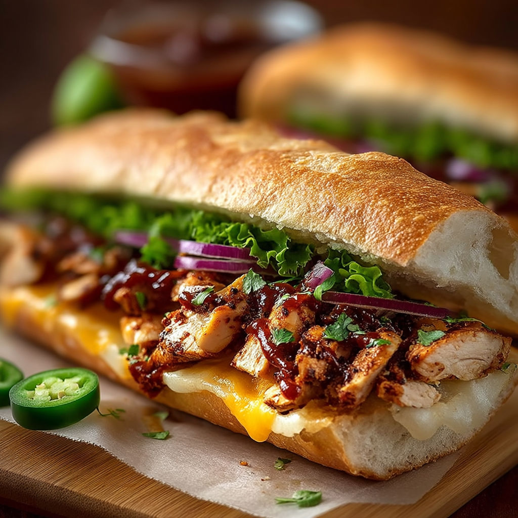 A sandwich with lettuce, tomato, and barbecue sauce.