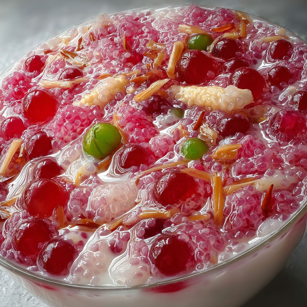 A bowl of red and white food.