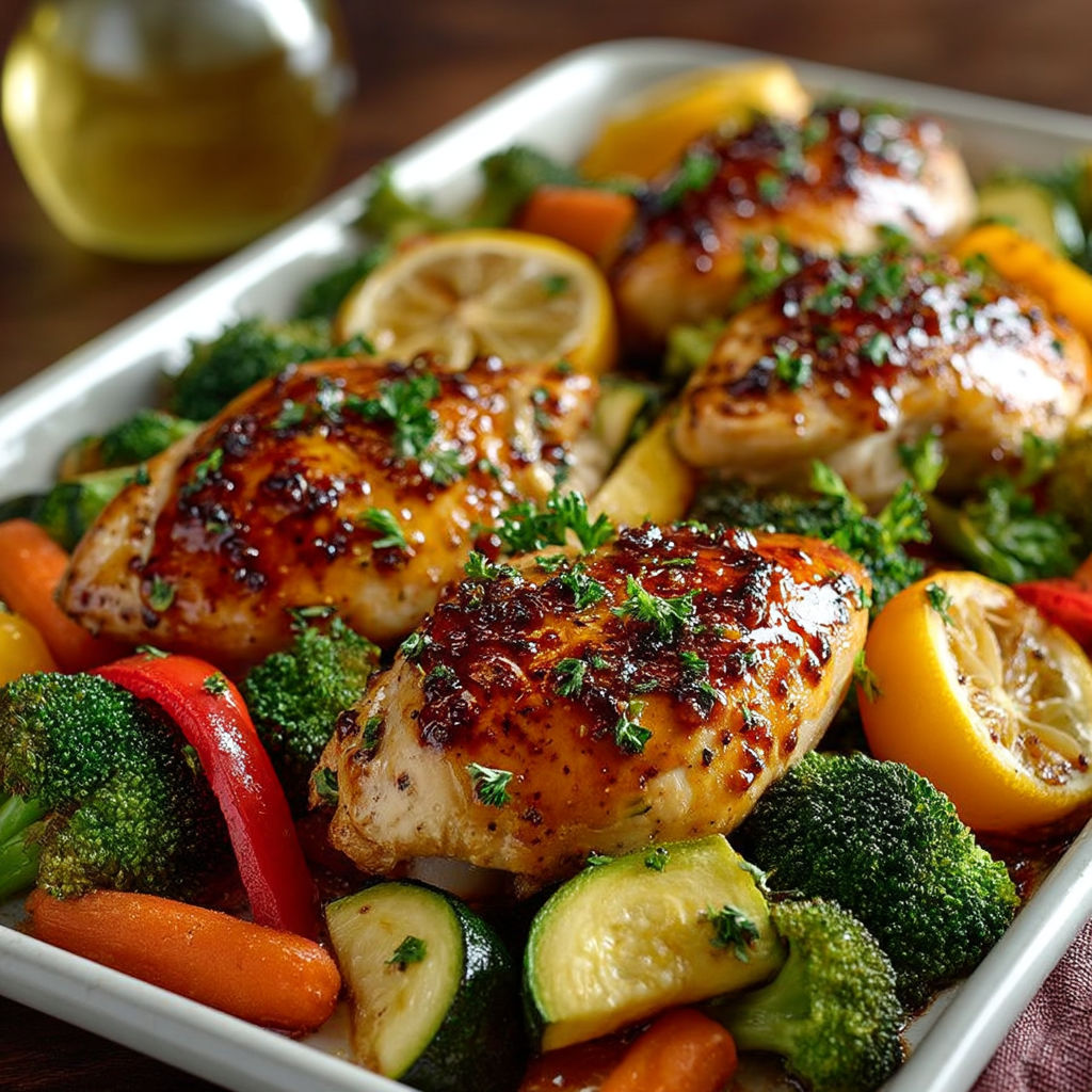 A dish of chicken and vegetables.